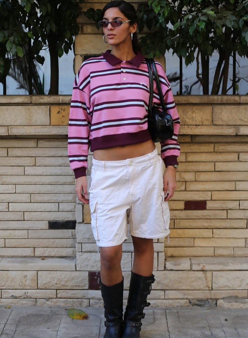 In Your Shoe Pink Multicolor Striped Cropped Rugby Polo - Image 1